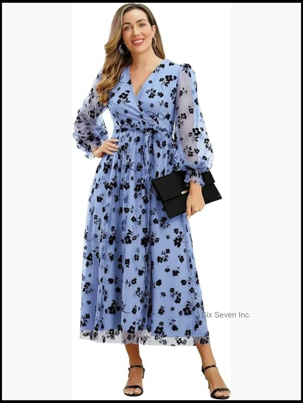 Floral Embroidered Tulle Maxi Dress with Puff Sleeves for Formal Occasions - Picture 1 of 6